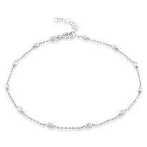 Sterling Silver Diamond Cut Small Oval Beads Anklet - £26.20 GBP