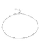 Sterling Silver Diamond Cut Small Oval Beads Anklet - $33.25