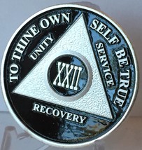 Black &amp; Silver Plated 22 Year AA Alcoholics Anonymous Sobriety Medallion... - £14.33 GBP