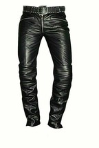 Handmade Leather Leder Mens Pants Luxury Trouser J EAN S Front Zip Bluf Biker fn99 - £79.48 GBP