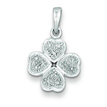 Sterling Silver Rhodium Plated Diamond Heart Clover Pendant Charm 16mm x... - £27.17 GBP