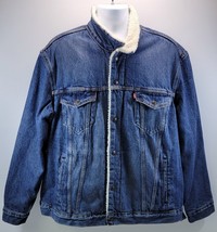 L) Men Levi&#39;s Sherpa Lined Blue Denim Cotton Jacket Faux Fur XXL - $49.49