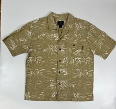 Woolrich Hawaiian Shirt Men&#39;s L Large Palm Trees Khaki Tan Camp Button D... - $17.86