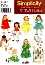 SIMPLICITY 4347 OOP 18&quot; GIRL DOLL CLOTHES PATTERN VINTAGE RE-ISSUE - UNCUT - $7.50