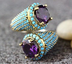 Unique and Stunning Amethyst and Turquoise Ring- Size 9! - £11.86 GBP