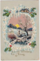 Good Wishes for Xmas Embossed Postcard 1911 Holly Icicles Aberdeen MD - $2.99