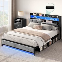 Yitahome Bed Frame Queen Size, Led Bed Frame With Storage Headboard,, Gray - £194.44 GBP