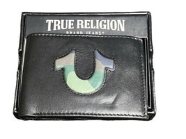 NIB $50 TRUE RELIGION CAMO MEN&#39;S LEATHER HORSESHOE SLIMFOLD WALLET - £23.59 GBP