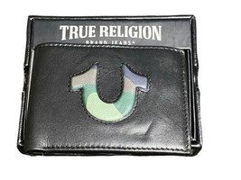 NIB $50 TRUE RELIGION CAMO MEN&#39;S LEATHER HORSESHOE SLIMFOLD WALLET - £23.50 GBP