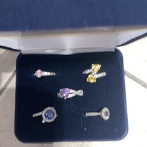Vintage The Danbury Mint Set of 5 Gemstone Cocktail Ring Set Size 10 Approx - £23.27 GBP