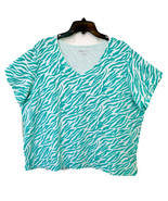 Kim Rogers Womens Plus 3X Green &amp; White Animal Print Short Sleeve V Neck... - $249.87 MXN