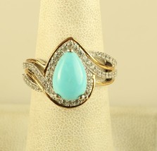 Vintage Sterling 925 Signed STS Tear Drop Turquoise with CZ Halo Infinity Ring - £39.56 GBP