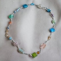 Vintage glass beaded necklace, vibrant and chic, 15&#39; inches, - £27.45 GBP