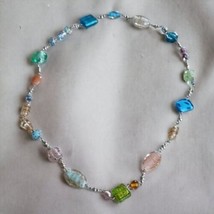 Vintage glass beaded necklace, vibrant and chic, 15&#39; inches, - £27.87 GBP