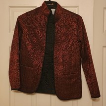 Chicos Jacket Burnout Paisley Embroidered Quilted Red Black Size 0 - £14.87 GBP