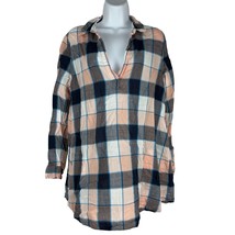 Lou &amp; Grey Women&#39;s V-Neck Plaid Blouse Size M Gray/Pink Long Sleeved - £18.11 GBP