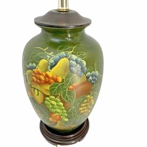 Table Lamp Fruit Urn Ceramic 26in tall Wood Base Green Grapes Pears Berries Used - £19.00 GBP