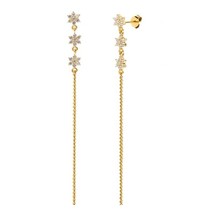 Aide 925 Silver Three Snowflake Flower Long Chain Drop Earrings For Women Zircon - £14.44 GBP