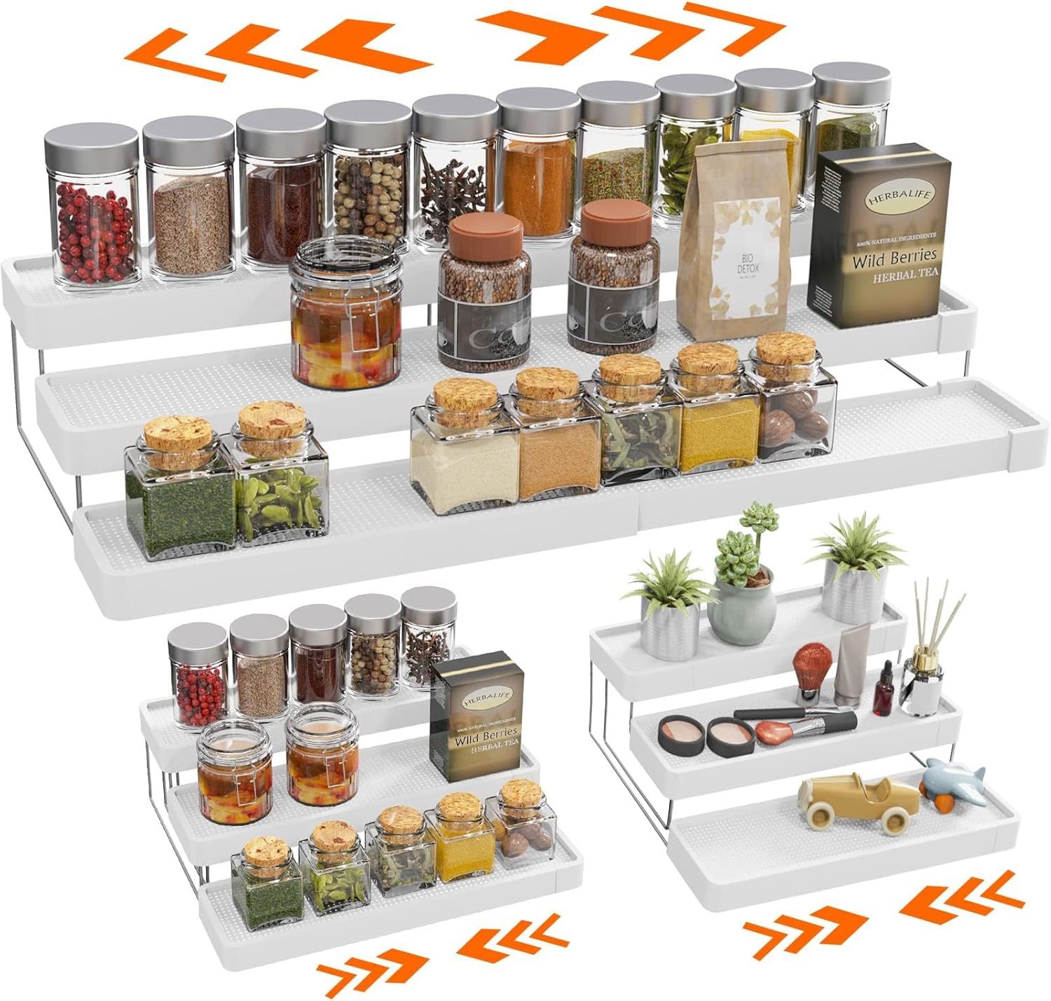 Expandable Spice Rack Organizer For Cabinet - 3 Tier Adjustable Cabinet,... - $31.97