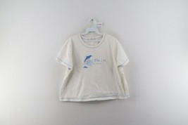 Vintage 90s Sea World Womens Large Dolphin Spell Out Crop Top T-Shirt White - £18.60 GBP