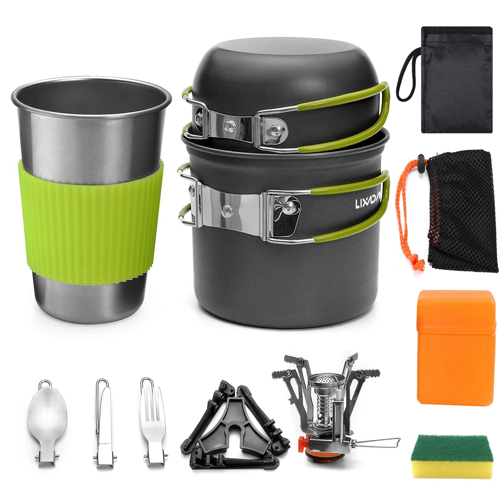 Outdoor Camping Cookware Portable Mess Kit Camping Pot and Pans Cooking Set For - £18.18 GBP+
