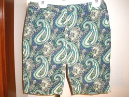 Pretty Talbots COTTON/SPANDEX Bermuda Shorts Sz 4 - GREEN/BLUE Paisley - £17.40 GBP