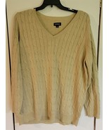 Womens Plus 22/24 Avenue Tan/Metallic Gold Thread V-Neck Knit Sweater - $18.81