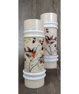 Smith Brothers Opal Glass 10&quot; Ring Vase Hand Painted Robin Birds Matched... - $222.74