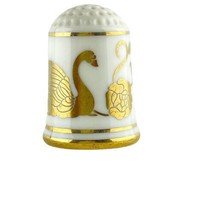 Thimble Sewing Franklin Mint White Fine Porcelain Gold Color Swan Butterfly - $13.78