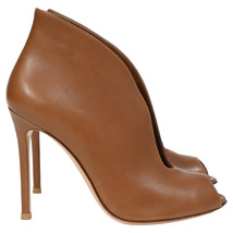 Gianvito Rossi Vamp Peep-Toe Ankle Boots In Brown Leather Women Ochre Si... - $275.50