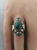 Taxco Poison Ring Sterling Silver Green Cabochon Stones Adjustable Size ... - $89.09