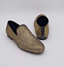 Jimmy Choo Sloane Gold Metallic Pony Fabric Slippers Slip-On Loafers 8.5 41.5 - $345.00