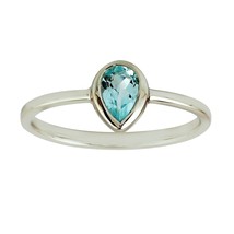 925 Sterling Silver Pear Shape Blue Topaz Stackable Ring And Promise Gift Ring  - £27.17 GBP