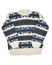 Vintage Ecuadorian Wool Sweater Mens L Hand Knit Chunky Striped Pamir Fa... - £32.17 GBP