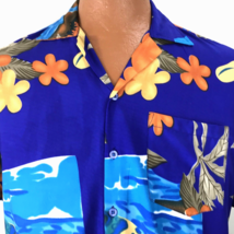 Waikiki Creations Aloha Hawaiian  L Ukulele Guitar Floral Leaves Beach Blue Vtg - £32.04 GBP
