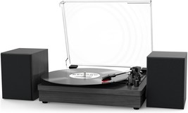 Black Usb Vintage Design Turntable With Dual Stereo Speakers And Wireless - $168.99