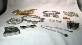 Vintage Rhinestone Costume and 925 Sterling Silver Jewelry - Lot of 13 - K1523 - £86.72 GBP