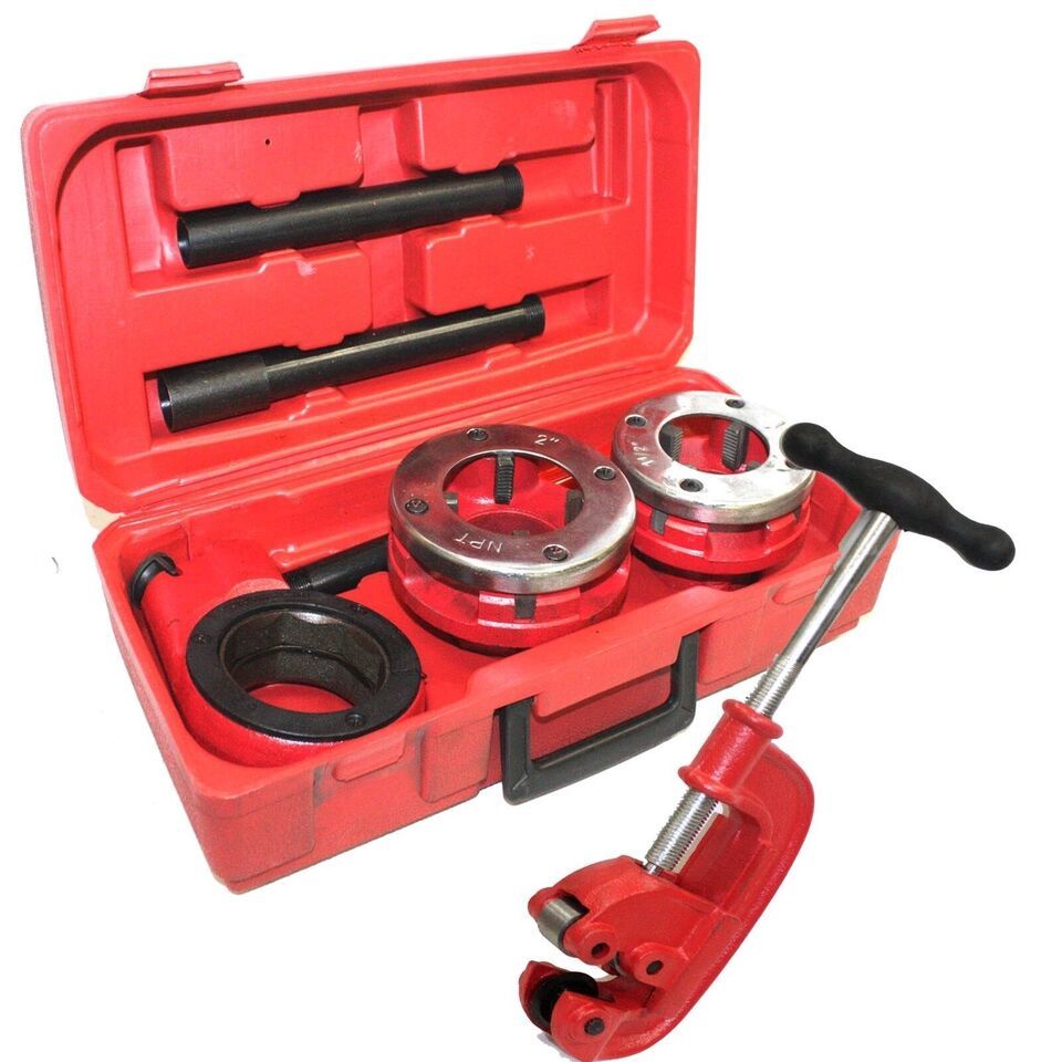 PLUMBING RATCHET TYPE PIPE THREADER 1-1/2&quot; &amp; 2&quot; NPT DIES W/ PIPE CUTTER ... - $60.76