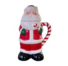Pfaltzgraff Candy Cane Santa Mug w Lid Christmas Hand Painted Cocoa Glossy - €6,80 EUR