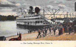 Steamer Boat Landing Mississippi River Clinton Iowa 1909 postcard - £5.05 GBP