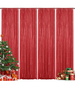 Red Sequin Backdrop Curtain 4 Pieces 2Ftx8Ft Glitter Photography Backdro... - $23.98