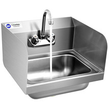 Stainless Steel Sink Nsf Wall Mount Hand Washing Sink With Faucet & Side Splash - £130.63 GBP