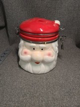 Santa Claus Head Ceramic Storage Canister Jar Hinged Locking Lid Spring ... - $13.30