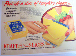 1953 Color Ad Kraft Deluxe Slices Peel Off a Slice of Tempting Cheese - $7.99