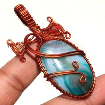 Green Geode Agate Gemstone Copper Wire Wrapped Pendant Handcrafted 2.70&quot; SA 1595 - £3.98 GBP