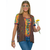 Forum Novelties Women&#39;s 60&#39;s Hippie Vest Costume Accessory, Brown, One Size - £52.37 GBP