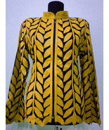 Yellow Leather Leaf Jacket Women All Colours Sizes Genuine Lambskin Zip ... - £176.52 GBP