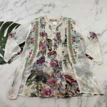 All About Her Womens Embroidered Peasant Top Size XL New White Pink Floral - £26.28 GBP