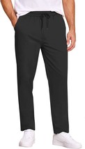 Men&#39;s Black Casual Drawstring Button Elastic Waist Straight Leg Pants - M - €14,50 EUR
