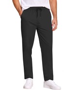 Men&#39;s Black Casual Drawstring Button Elastic Waist Straight Leg Pants - M - $16.82